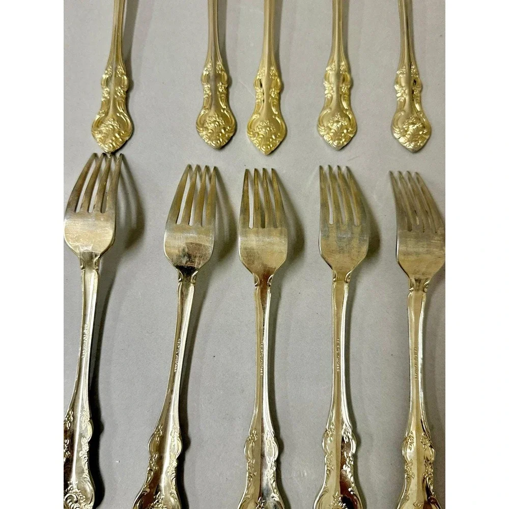 RSVP Indonesia TM Gold‎ Electroplate 34 Piece Floral Scroll Knives/Forks Holiday